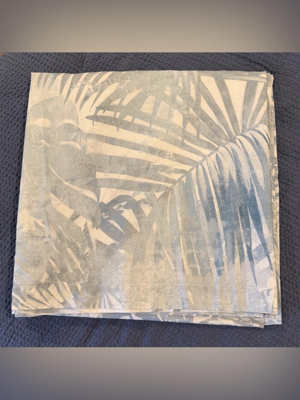 Retired Pottery Barn Layla Palm Blue Shower Curtain Organic Cotton 72 x 72 Inch